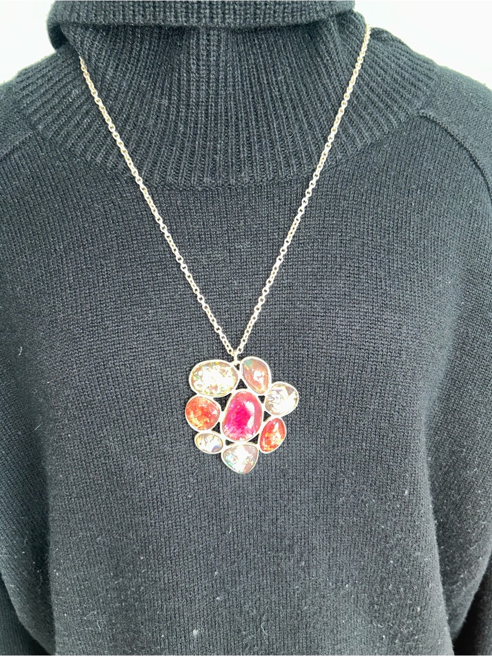 Elegant Multistone Mosaic Pendant Necklace - Women Jewelry